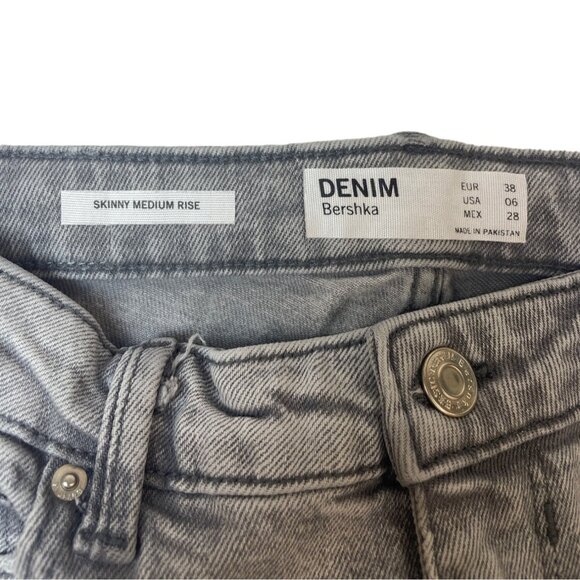 Bershka Denim Women's Grey Washed Medium Rise Skinny Jeans Sz 38 - Picture 5 of 7